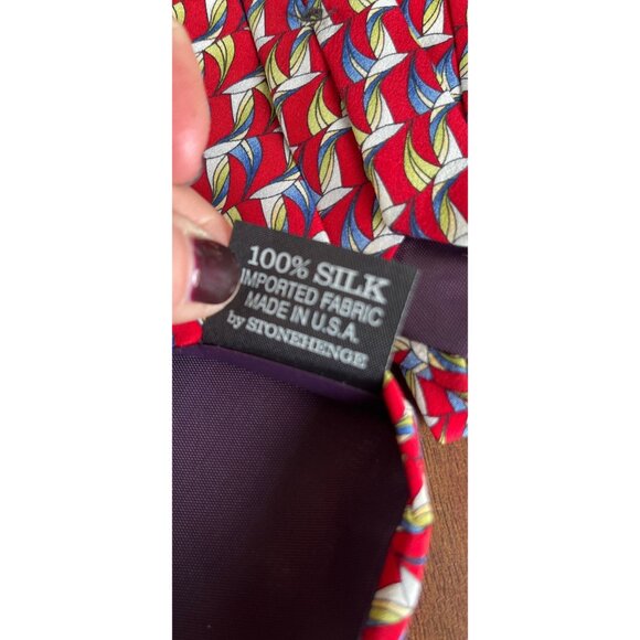 Vintage Stonehenge Miracle Expressions Tie Abstract Birds Red Blue Yellow Geomet - Picture 7 of 7